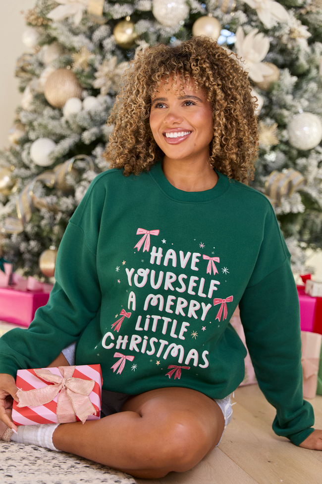 Merry Christmas Bows Evergreen Graphic Sweatshirt - Image 2