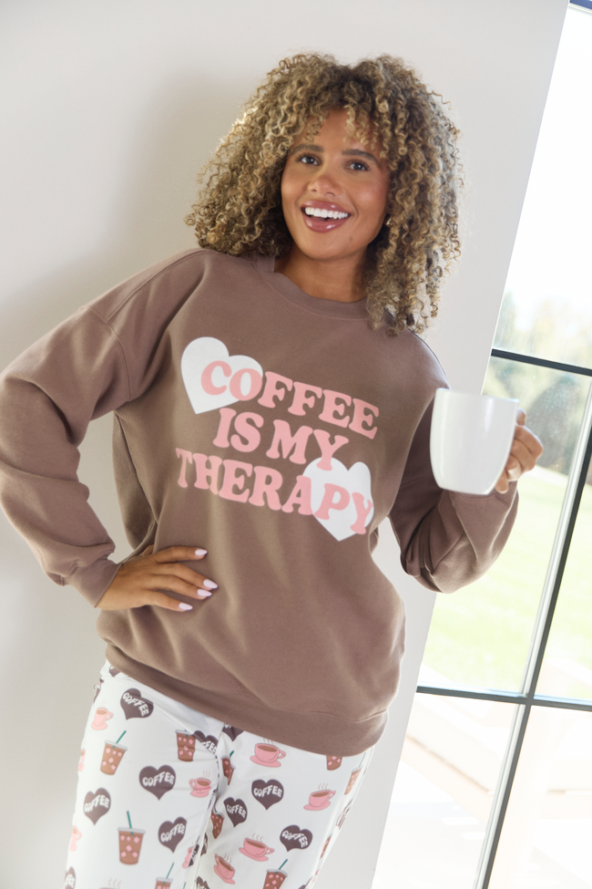 Coffee Is My Therapy Mocha Graphic Sweatshirt - Image 5