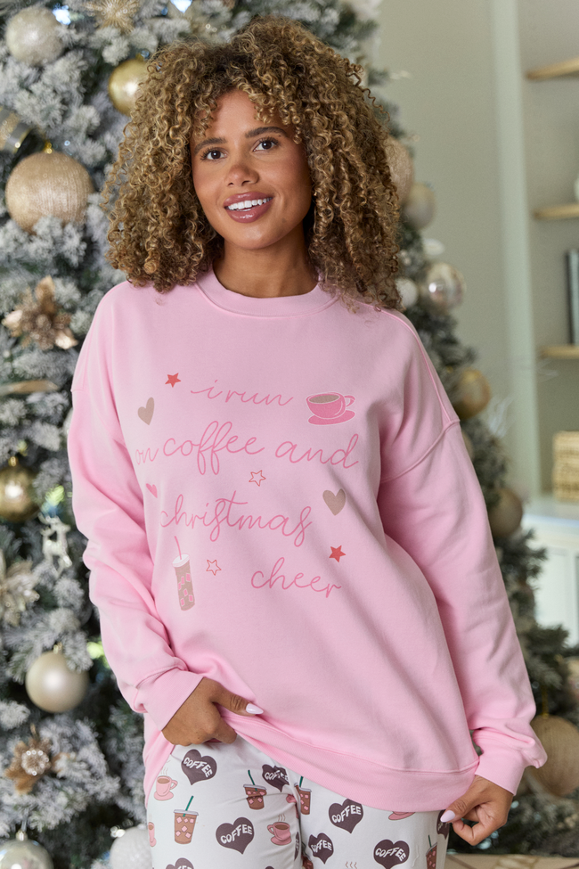 Coffee And Christmas Cheer Light Pink Graphic Sweatshirt