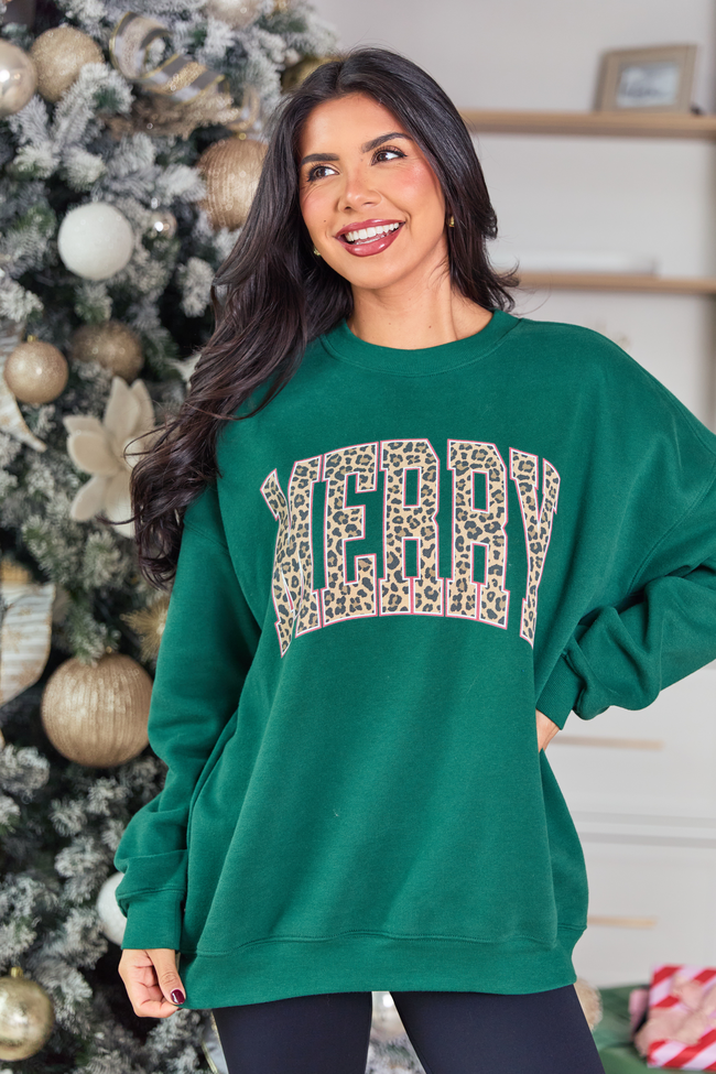 Merry Block Leopard Evergreen Graphic Sweatshirt - Image 4