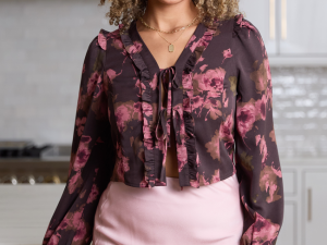 Maryn Pink And Brown Floral Tie Top