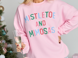 Mistletoe and Mimosas Light Pink Graphic Sweatshirt