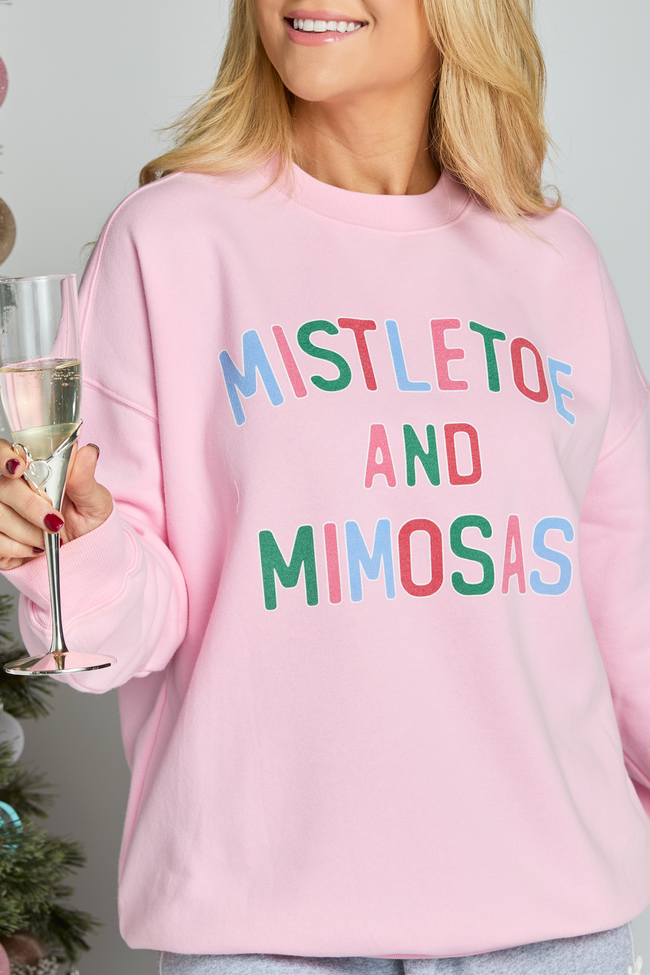 Mistletoe and Mimosas Light Pink Graphic Sweatshirt - Image 2