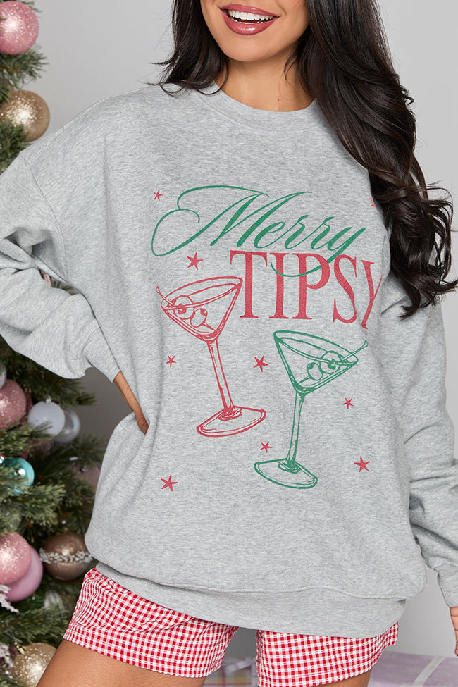 Merry Tipsy Light Grey Graphic Sweatshirt - Image 2