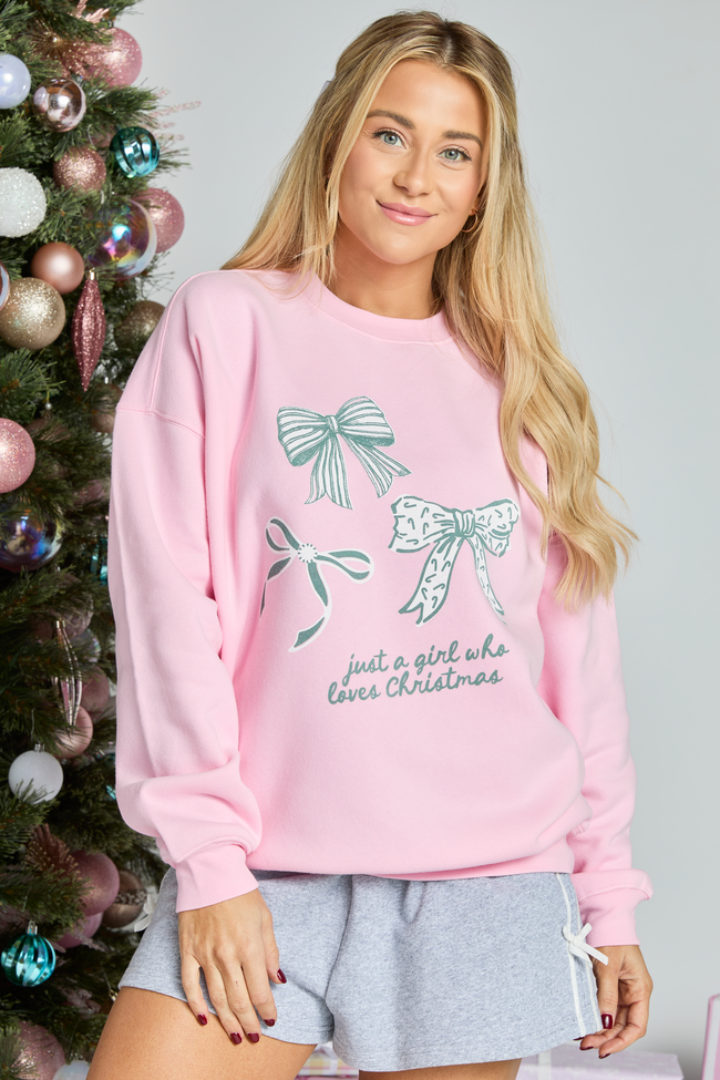 Just A Girl Who Loves Christmas Light Pink Graphic Sweatshirt - Image 4