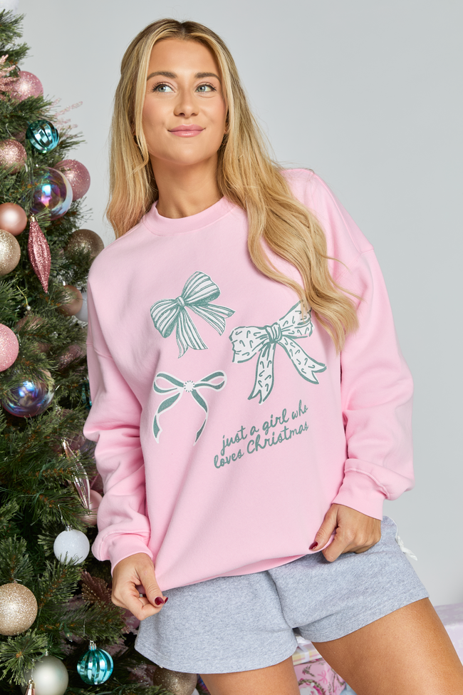 Just A Girl Who Loves Christmas Light Pink Graphic Sweatshirt