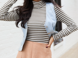 Mabry Olive Striped Long Sleeve Mock Neck Top