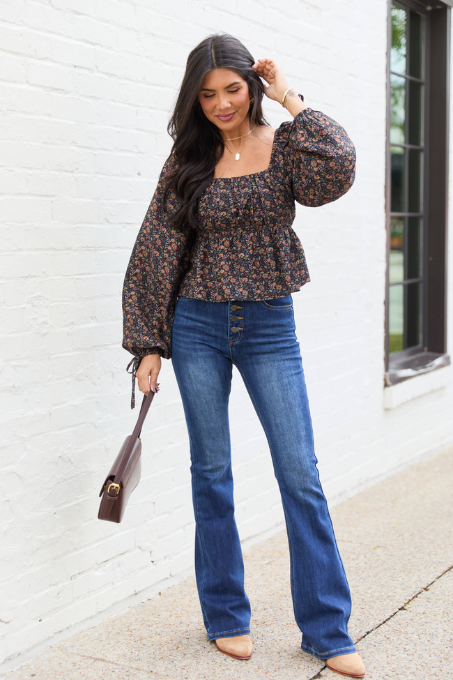 My Favorite Dark Wash Button Up Flare Jeans - Image 2