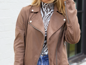 Elodie Cocoa Faux Suede Moto Jacket