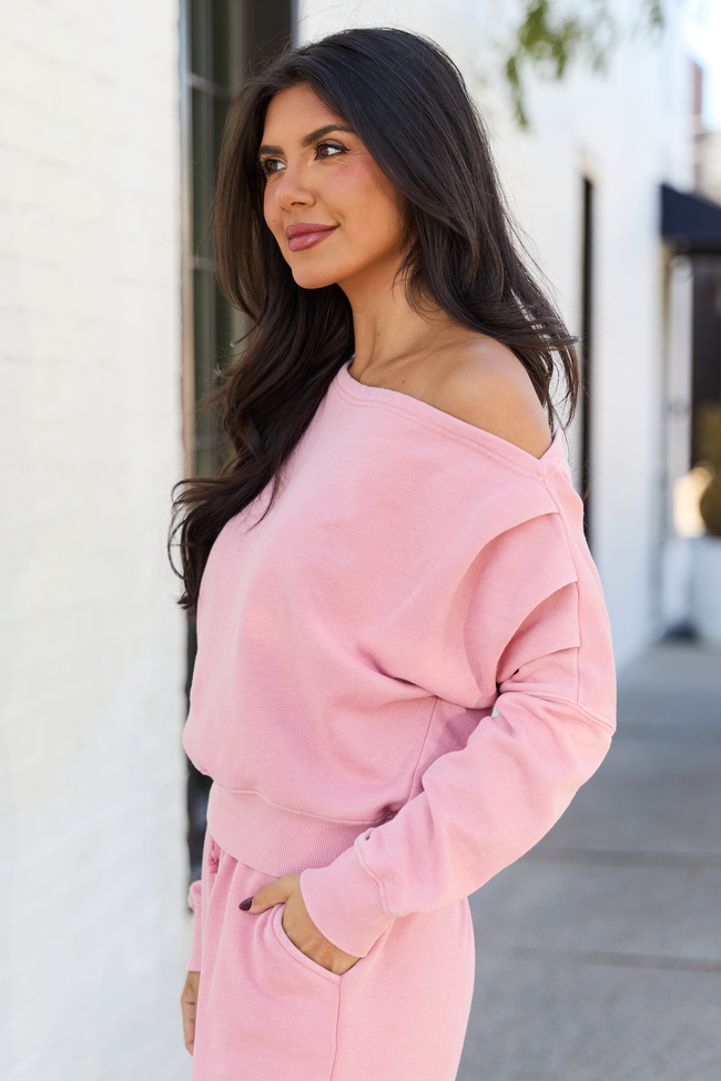 Learn As You Go Pink Off The Shoulder Sweatshirt - Image 3
