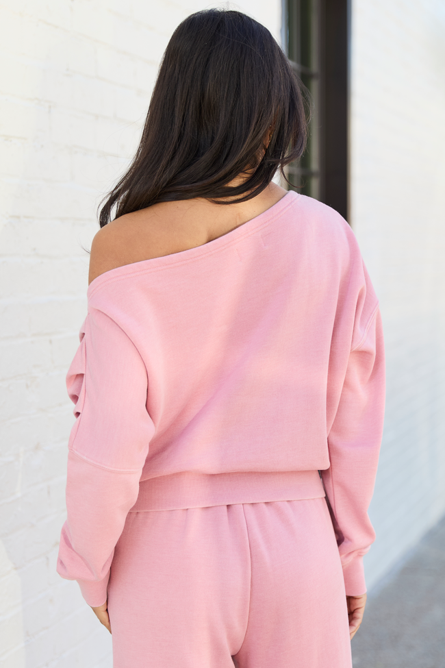 Learn As You Go Pink Off The Shoulder Sweatshirt - Image 4