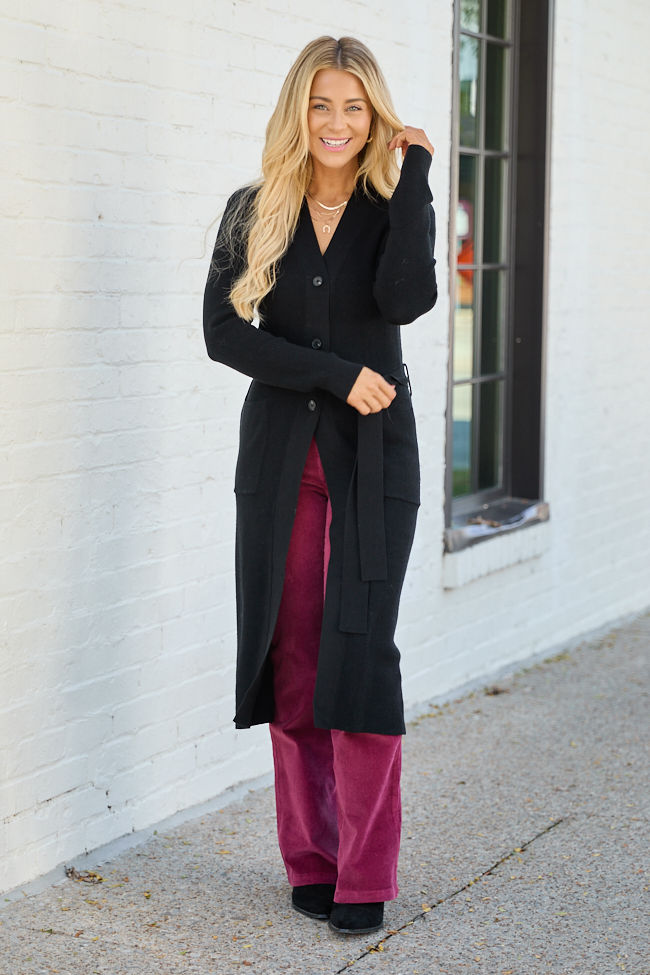 Norah Black Button Down with Tie Long Cardigan