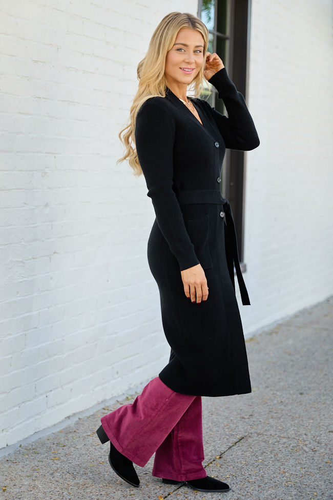 Norah Black Button Down with Tie Long Cardigan - Image 3