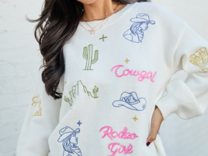 Pretty Cowgirl Cream Western Icon Crewneck Sweater