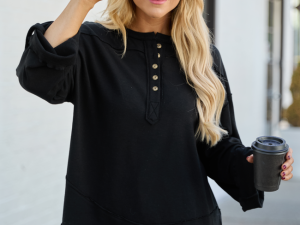 Dorie Black Oversized Henley