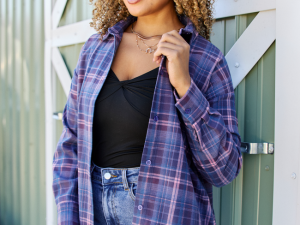 Autumn Navy And Purple Plaid Flannel Top