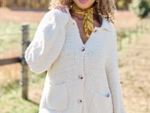 Marcella Beige Collared Boucle Cardigan
