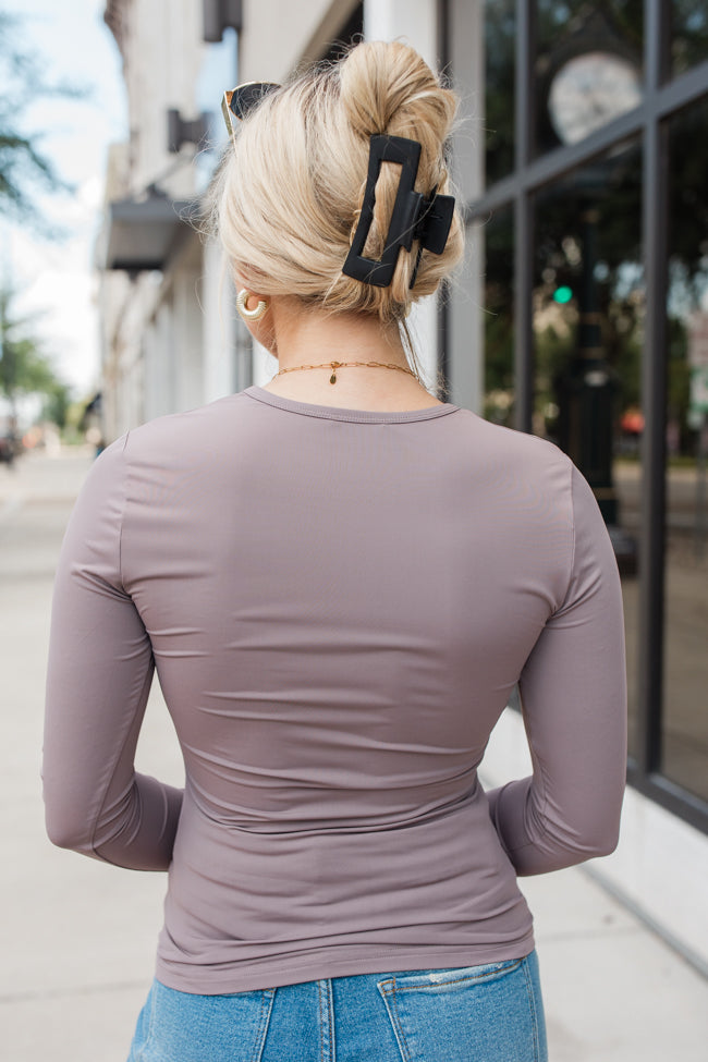 A Lovely Life Brown Fitted Long Sleeve Layering Tee - Image 4
