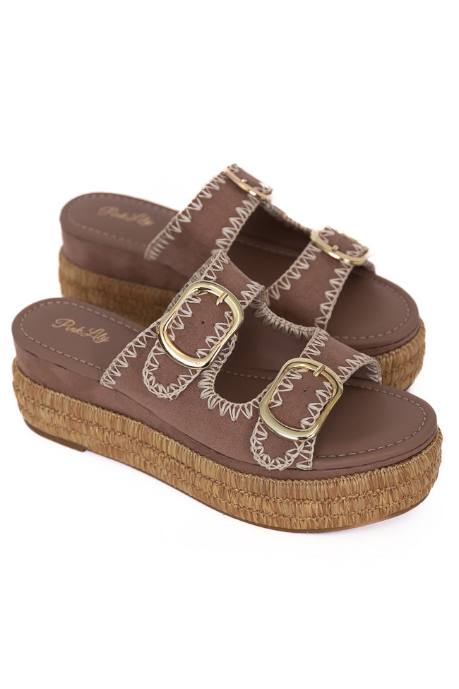 Airelle Suede and Embroidered Double Buckle Platform Sandals FINAL SALE - Image 6