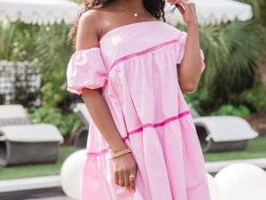 Graceful Beauty Light Pink Asymmetrical Puff Sleeve Mini Dress FINAL SALE