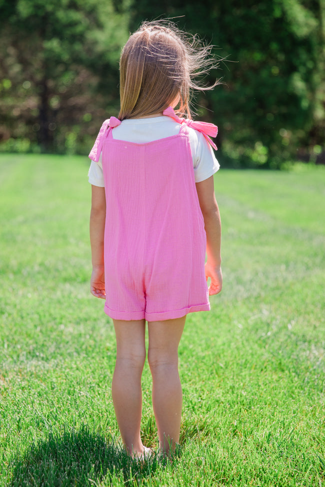 Kid's Well Loved Hot Pink Tie Shoulder Gauze Romper FINAL SALE - Image 5