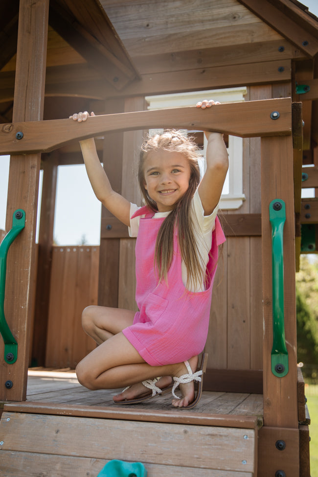 Kid's Well Loved Hot Pink Tie Shoulder Gauze Romper FINAL SALE - Image 3