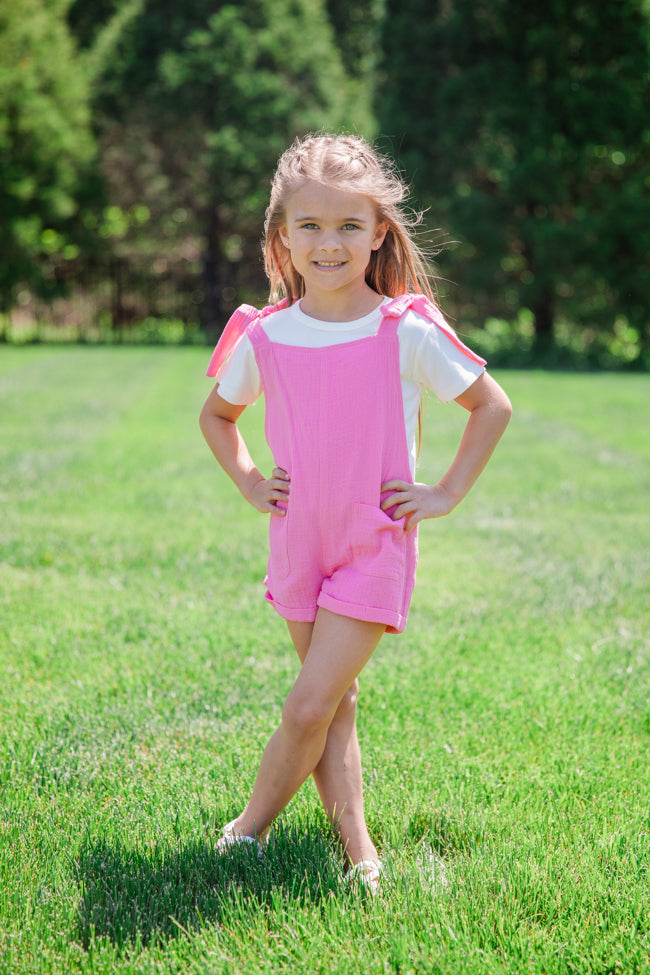 Kid's Well Loved Hot Pink Tie Shoulder Gauze Romper FINAL SALE