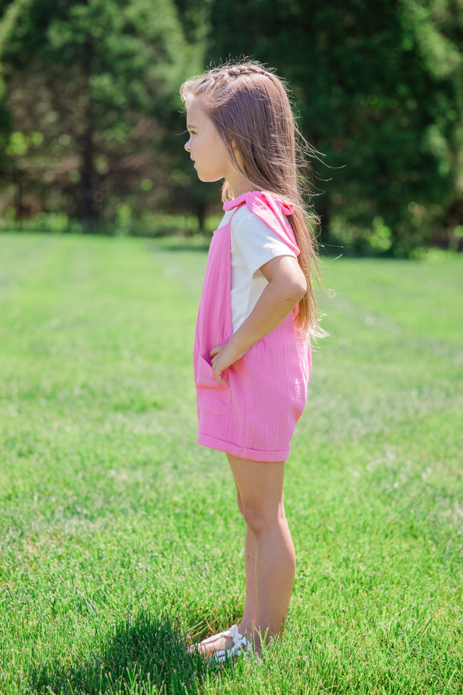 Kid's Well Loved Hot Pink Tie Shoulder Gauze Romper FINAL SALE - Image 4