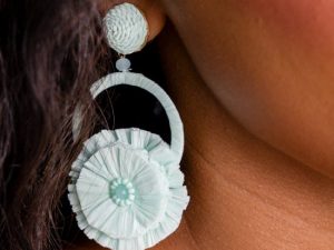 Turquoise Raffia Statement Earrings FINAL SALE