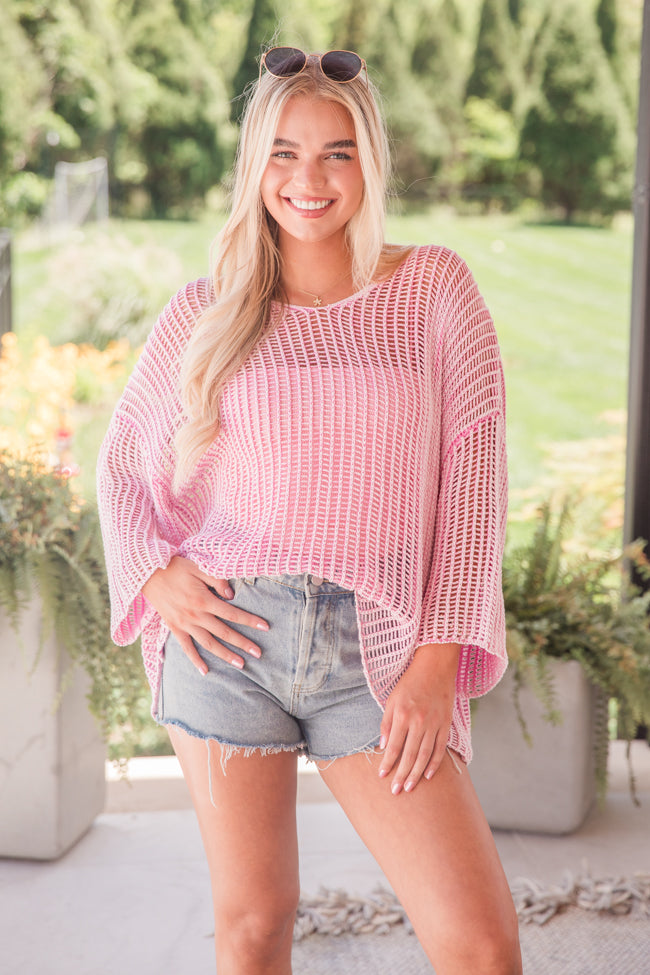 Don't Keep Me Waiting Pink Washed Open Knit Sweater FINAL SALE - Image 2