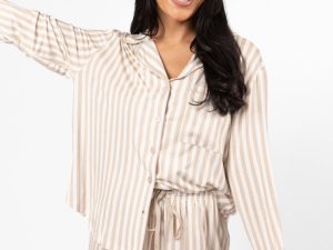 Good To Get Away Neutral Stripe Long Sleeve Pajama Top FINAL SALE