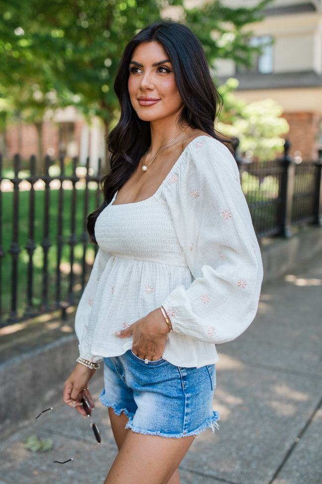 Darling Days Ivory Floral Embroidered Gauze Top - Image 4