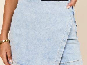 My Favorite Light Wash Acid Wash Denim Skort