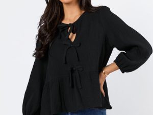 Close To Me Black Bow Detail Blouse FINAL SALE