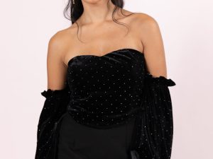 Brightest Star Black Off The Shoulder Rhinestone Studded Velvet Top FINAL SALE