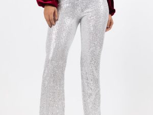Queen of Hearts Silver Sequin Flare Pants FINAL SALE
