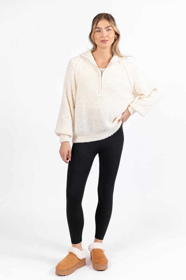 Signature Move Cream Fuzzy Quarter Zip Pullover - Image 2