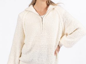 Signature Move Cream Fuzzy Quarter Zip Pullover