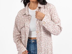 In Those Days Ivory and Beige Leopard Knit Shacket FINAL SALE