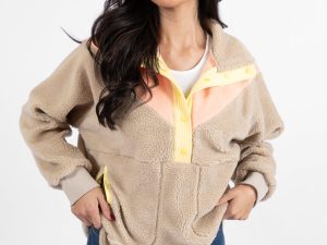 Good Feelings Beige Multi Colorblock Sherpa Pullover FINAL SALE