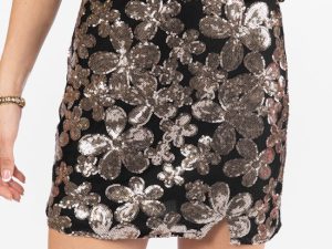 A Heart Of Gold Black Floral Print Sequin Mini Skirt FINAL SALE