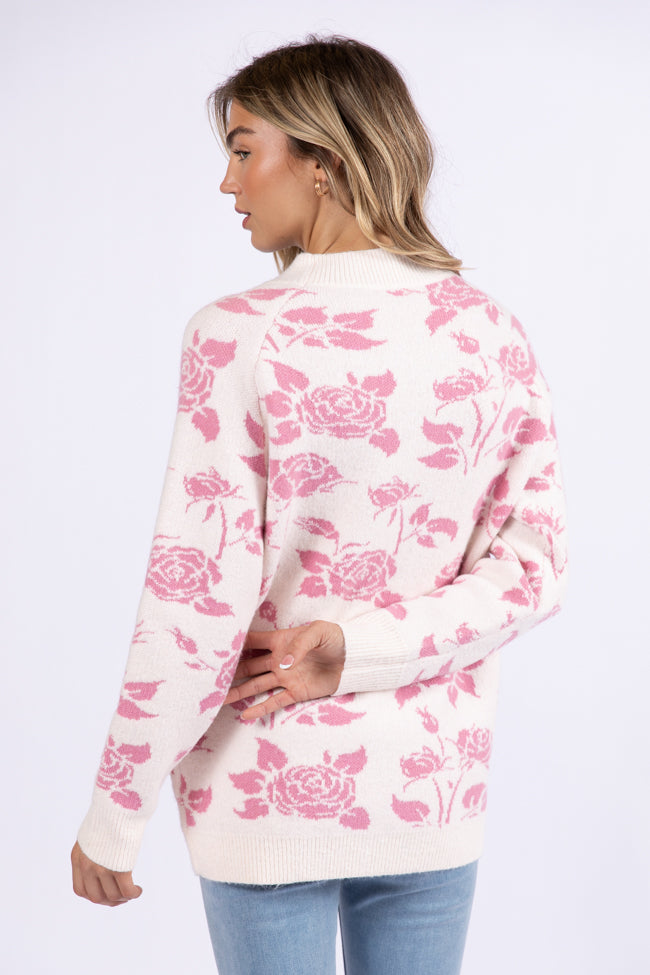 Feeling Like Love Ivory and Pink Floral Crew Neck Sweater FINAL SALE - Image 3