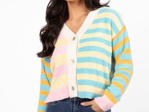 Check It Out Yellow. Blue. and Pink Fuzzy Cardigan FINAL SALE