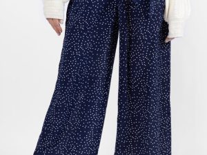 Over The Blues Navy Polka Dot Belted Wide Leg Pants FINAL SALE