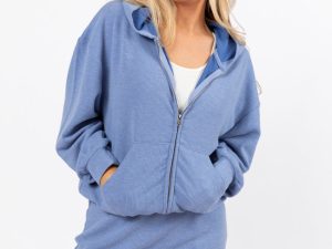 Tried It All Blue Ribbed Knit Full Zip Sweatshirt FINAL SALE