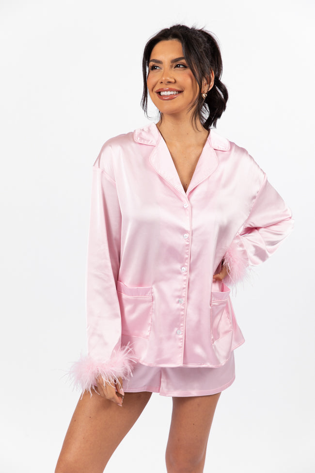 Early Riser Pale Pink Satin Pajama Top FINAL SALE - Image 3
