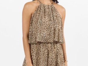 Spotlight Moment Leopard Print Halter Neck Romper FINAL SALE