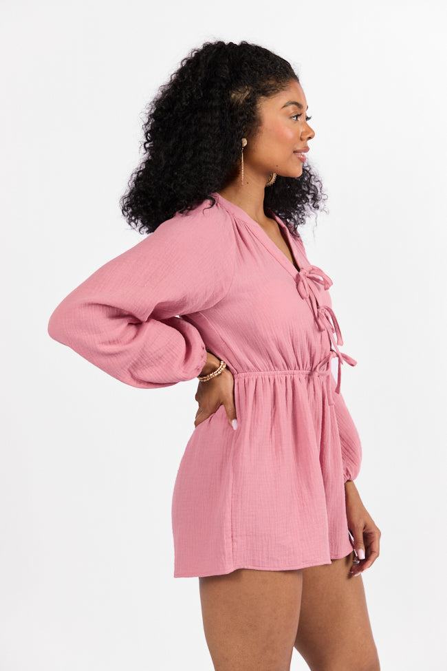 Endless Sunshine Pink Tie Front Long Sleeve Romper FINAL SALE - Image 7