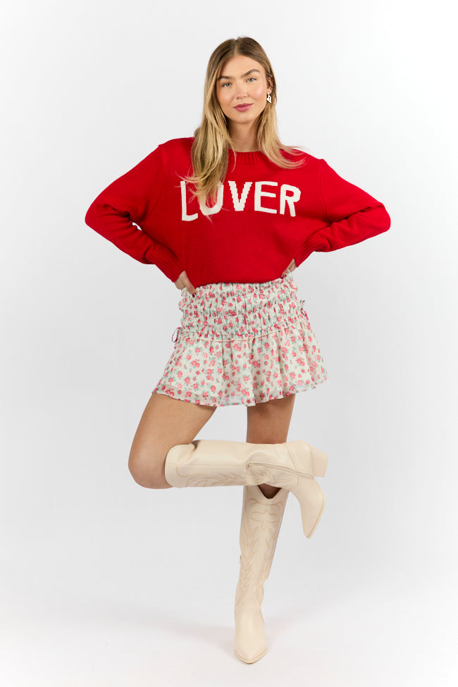 Cross My Path Ivory and Red Drop Smocked Waist Mini Skort FINAL SALE - Image 4