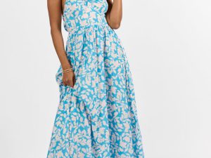 Golden Days Blue Halter Neck Printed Maxi Dress FINAL SALE